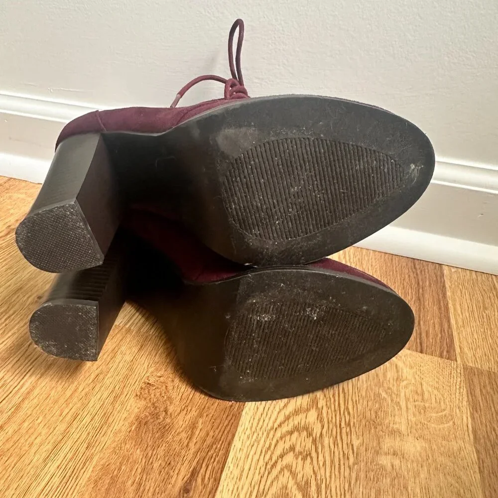 JustFab Women's Suede Lace-up Heeled Booties in Burgundy Size 7.5 - Picture 6 of 8
